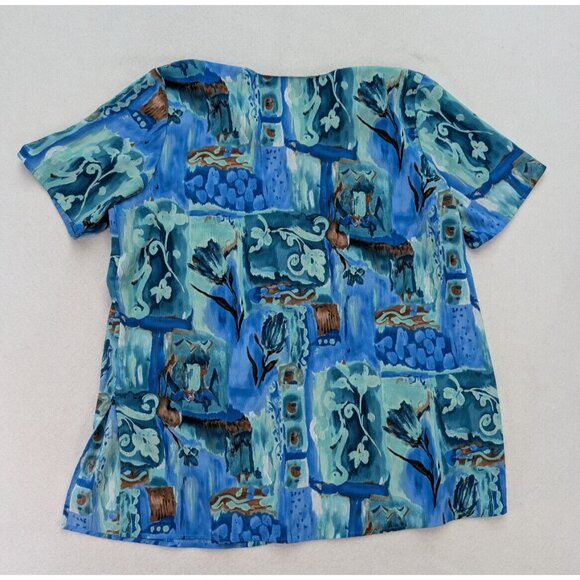 Christie & Jill Women's Top Size 2X Blue Print Short Sleeve Button-up Tunic - Picture 13 of 14